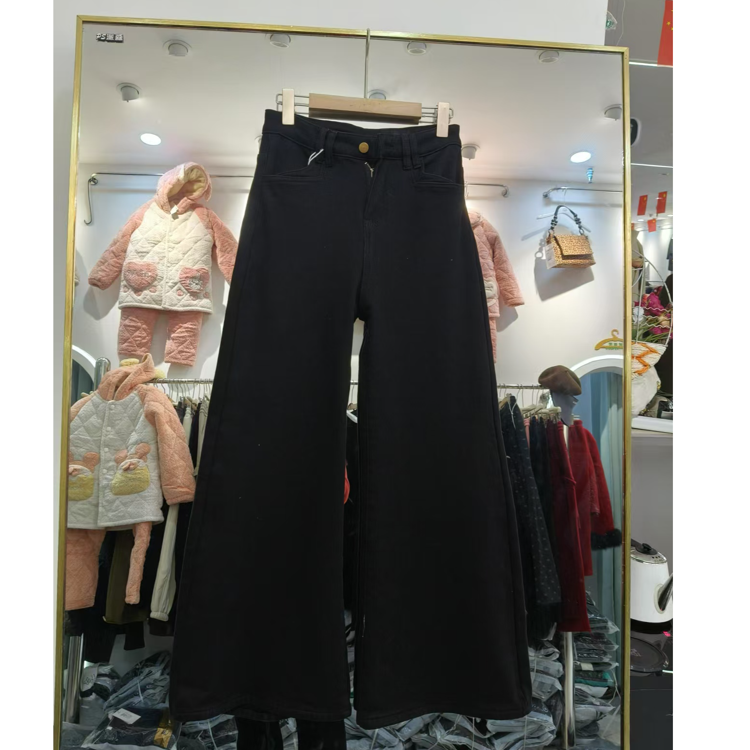 8829#秋冬新款休闲百搭高腰显瘦加绒直筒阔腿牛仔裤
