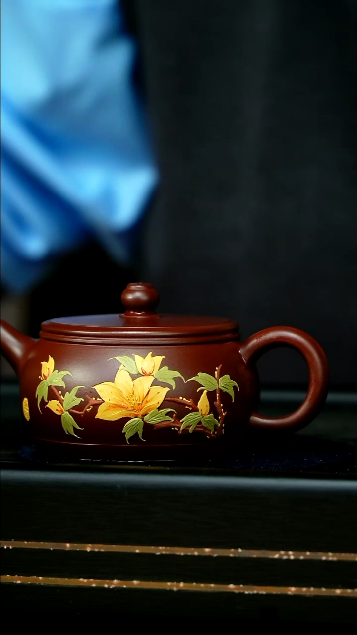 茶壶紫砂紫朱泥圆珠壶150cc