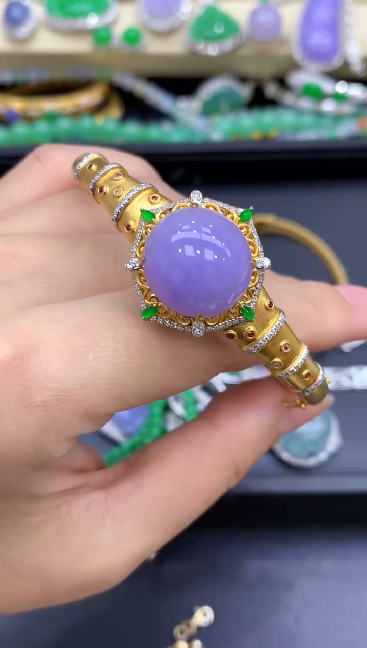 18K金镶嵌手镯翡翠800-中国好珍宝