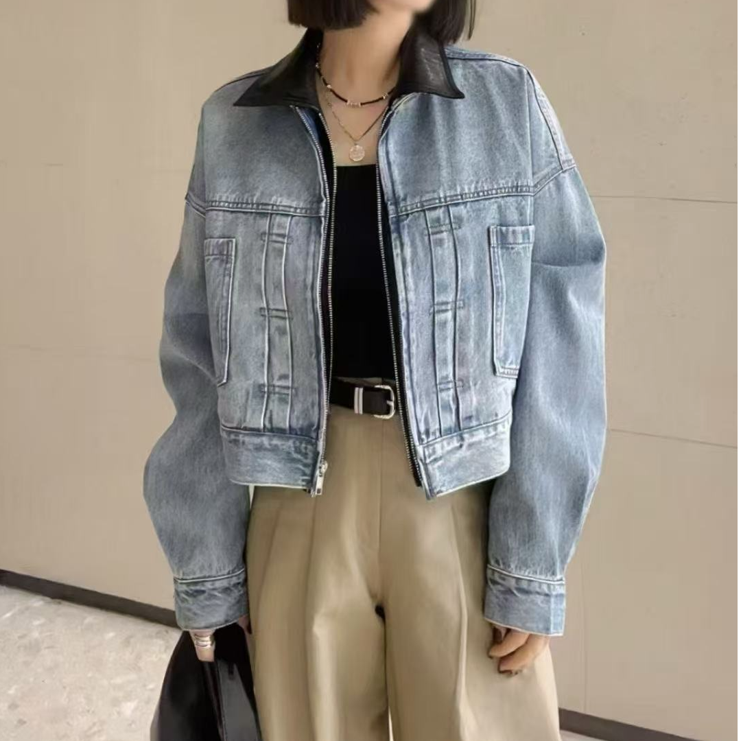 【韩丝妍2025春】新款立领短款百搭牛仔外套工厂店C-19