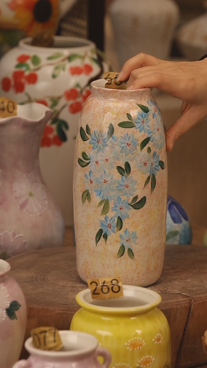 陶瓷景德镇设计师手作花器摆件侘寂风@M658@