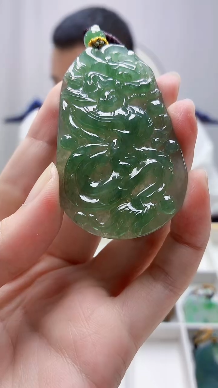 未镶嵌定制翡翠4898zm-毛货挂件83龙牌