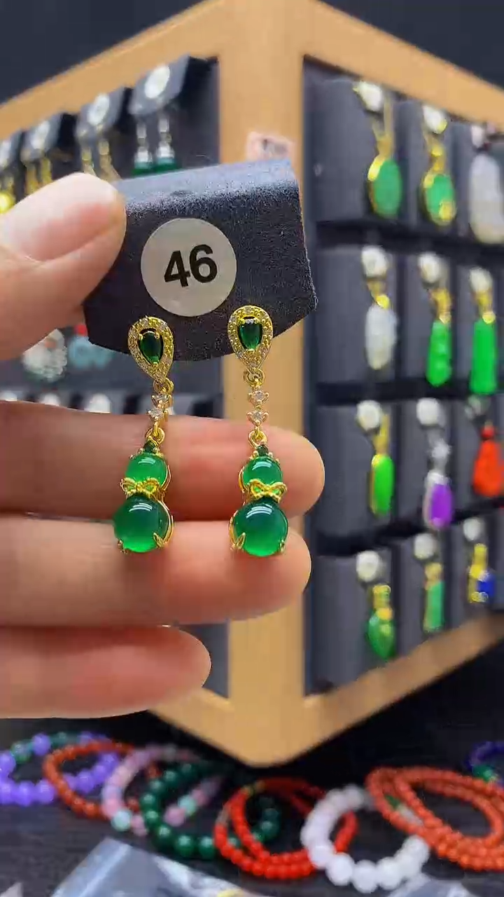 【闪购商品】玛瑙/玉髓耳坠银S925镀金镶嵌耳饰046