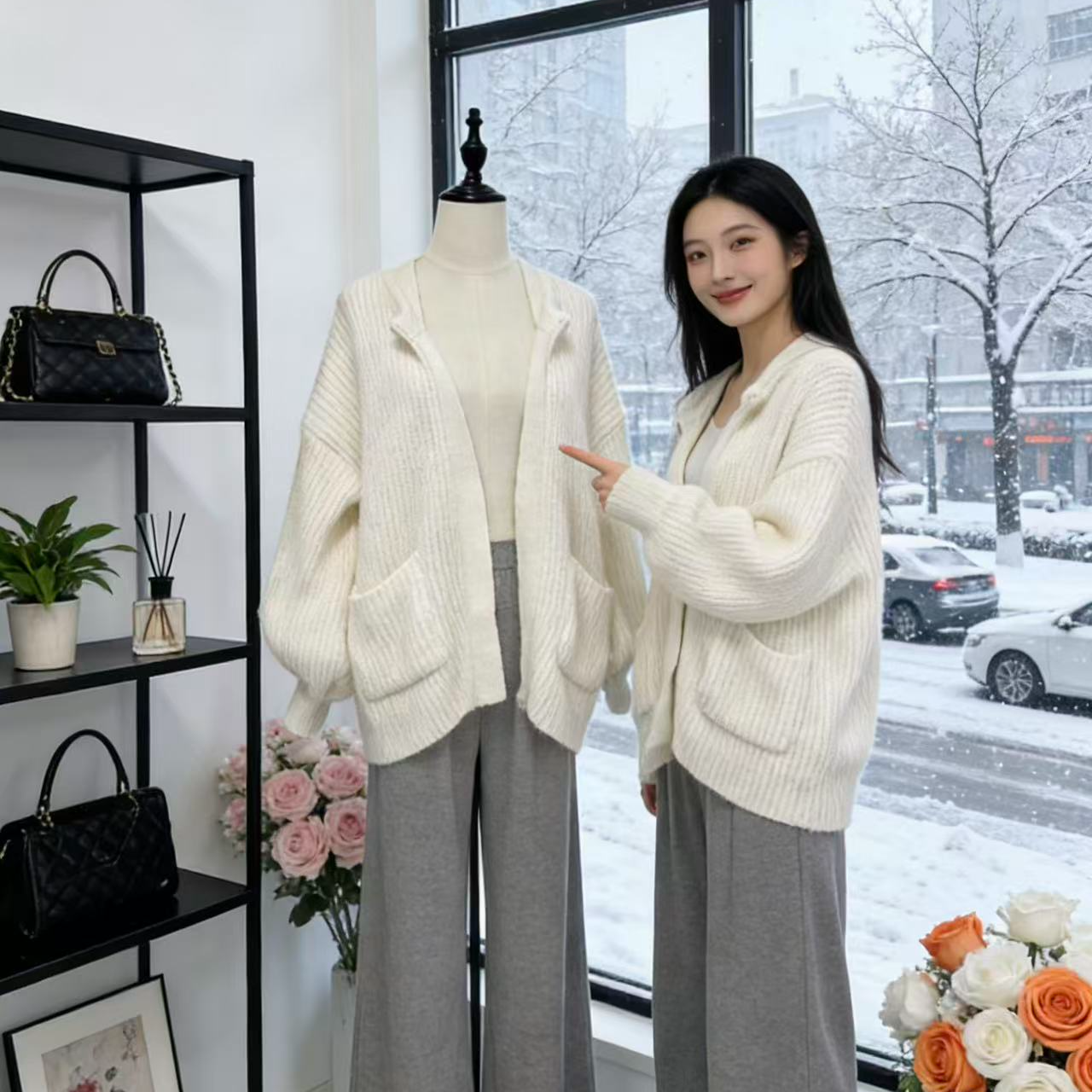 毛针织衫秋季针织毛衣休闲针织衫秋冬双拉链纯色毛衫网红时尚百搭