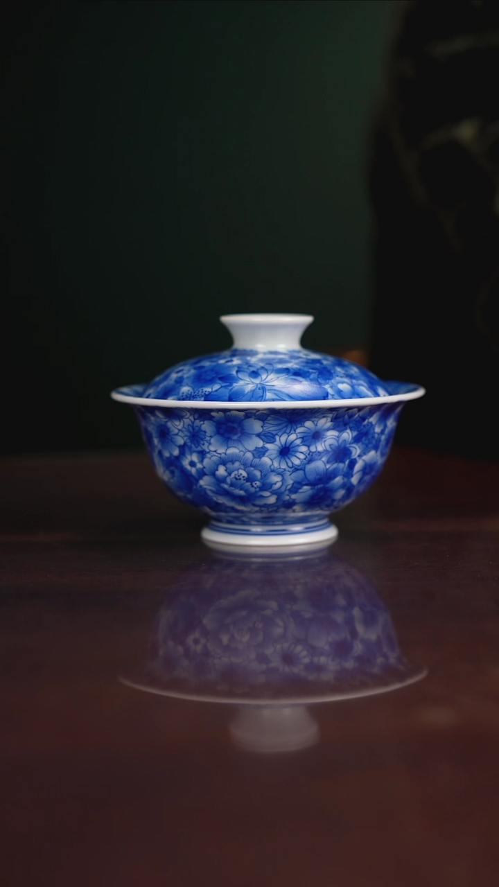 【闪购商品】柴窑青花万花盖碗