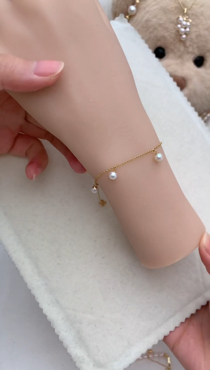 【闪购商品】海水珍珠手绳18K金镶嵌五珠设计款手链