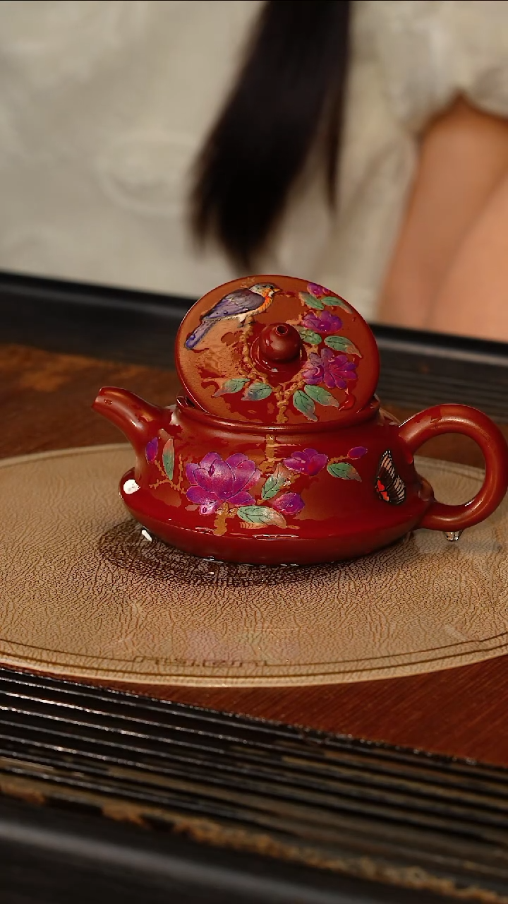 茶壶紫砂宜兴紫砂WJ 红泥 曲壶