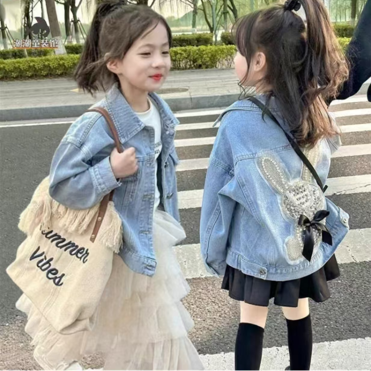 女童韩版夹克女大童重工精致牛仔外套2025春秋新款韩版钉珠开衫潮