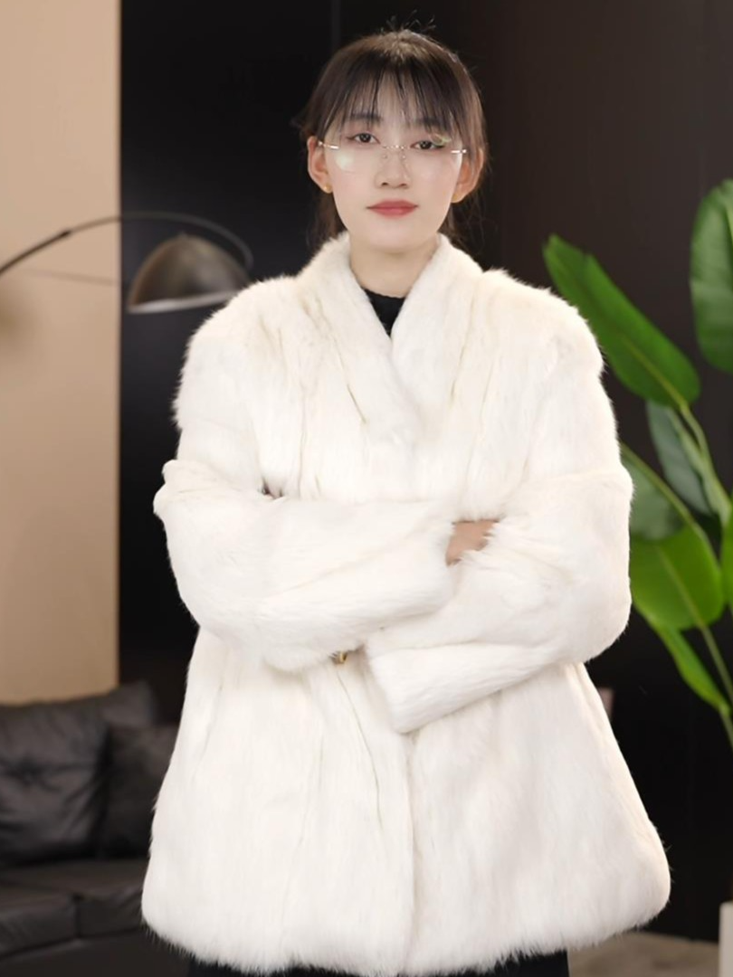 （中长款）外套气质轻奢短款时尚休闲黑色秋冬冬季女士宽松皮毛一体