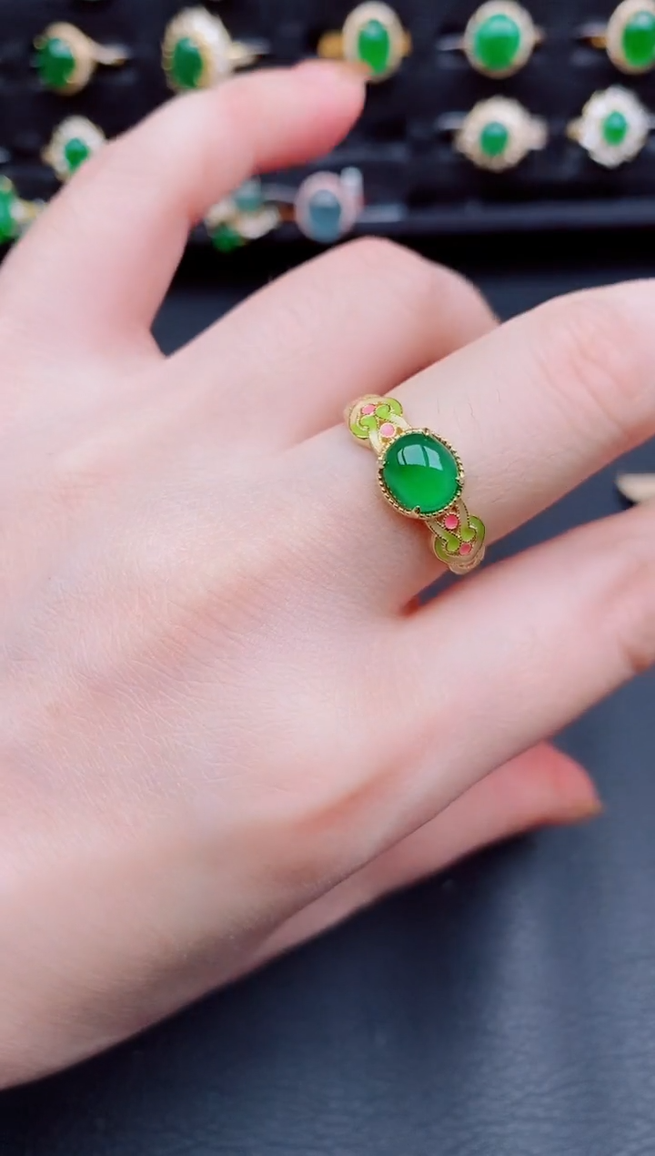 【闪购商品】翡翠戒指银S925镶嵌天然a货翡翠70