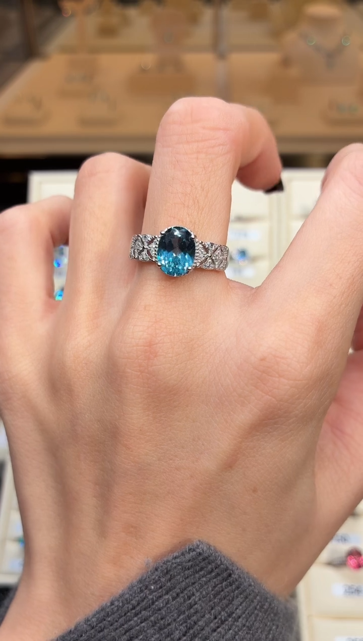 银S925镶嵌戒圈海蓝宝石00000