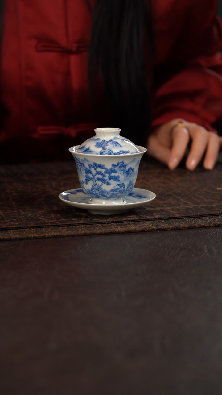 【闪购商品】杯聚澜堂重工山水三才小盖碗