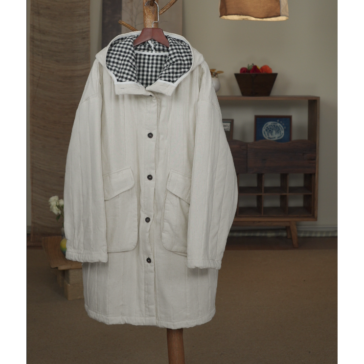 【大梅子推荐】设计款亚麻连帽棉服JG2195A（衣长88胸围130）