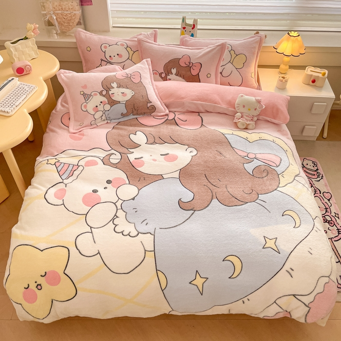 小清新牛奶绒学生1.5米三件套