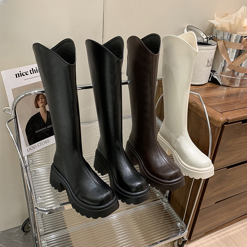 卓诗尼芙妮厚底V口长筒骑士靴女2025款百搭瘦阔腿裤必备鞋