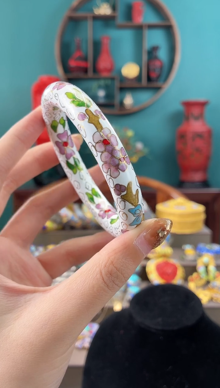非遗手工景泰蓝镯子白色