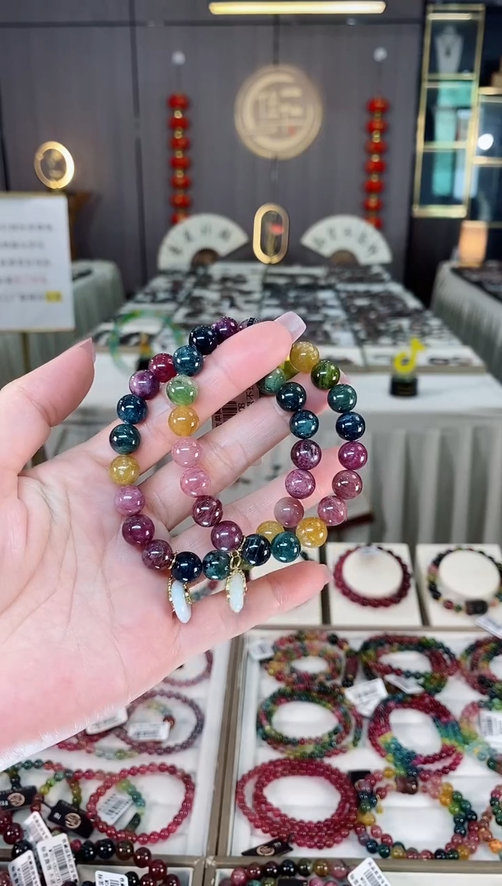 未镶嵌老矿碧玺彩虹单圈手串9mm+碧玺hon多样性发货一条