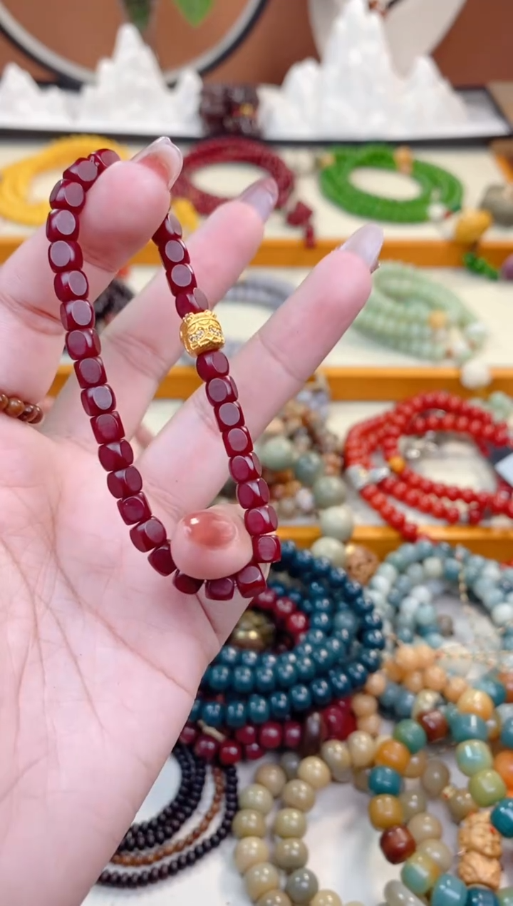 【闪购商品】菩提根/象牙果吊坠方糖精工砂砂红阿呆单圈