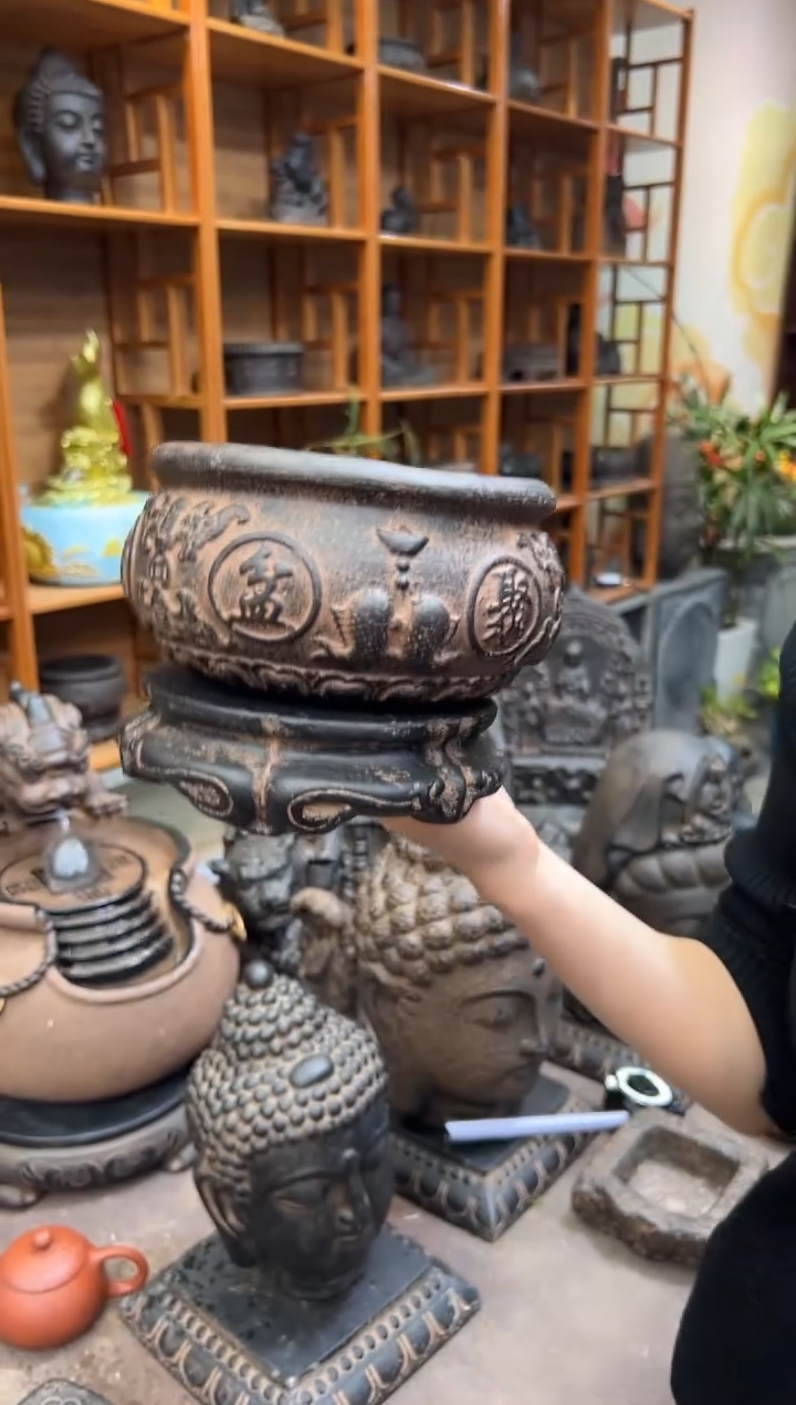 陶土【火山泥】聚宝盆+金箍坛底座