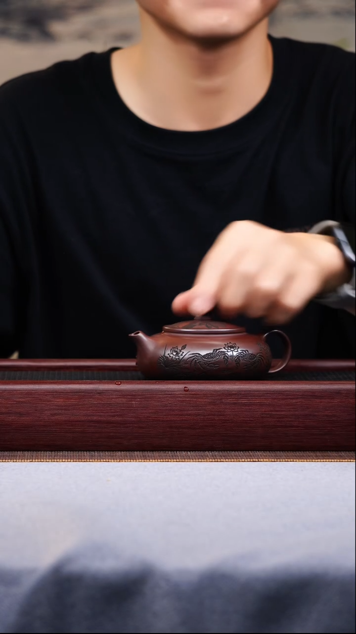 茶壶紫砂宜兴原矿紫砂作品  寒江