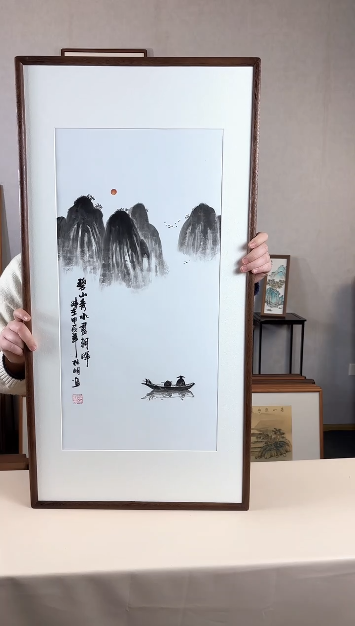 【闪购商品】国画手绘*水墨山水*47*92cm实木框
