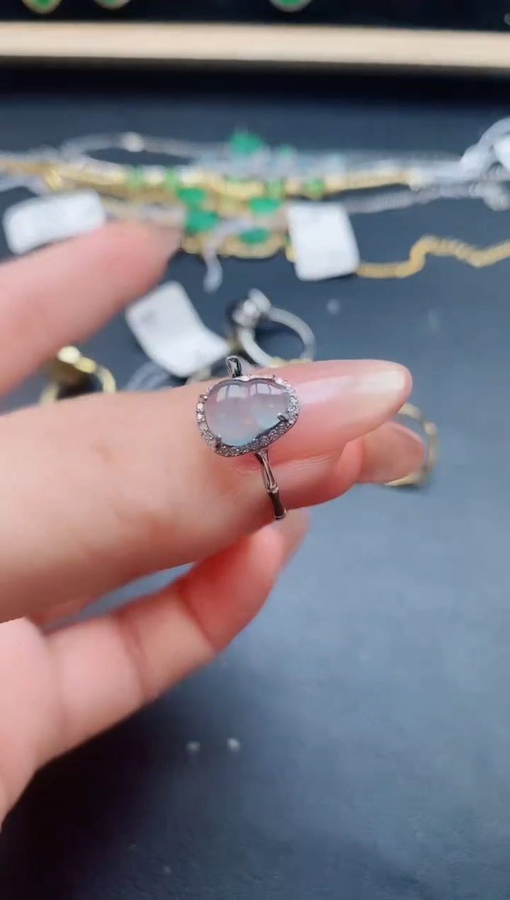 翡翠戒指银S925镶嵌21321