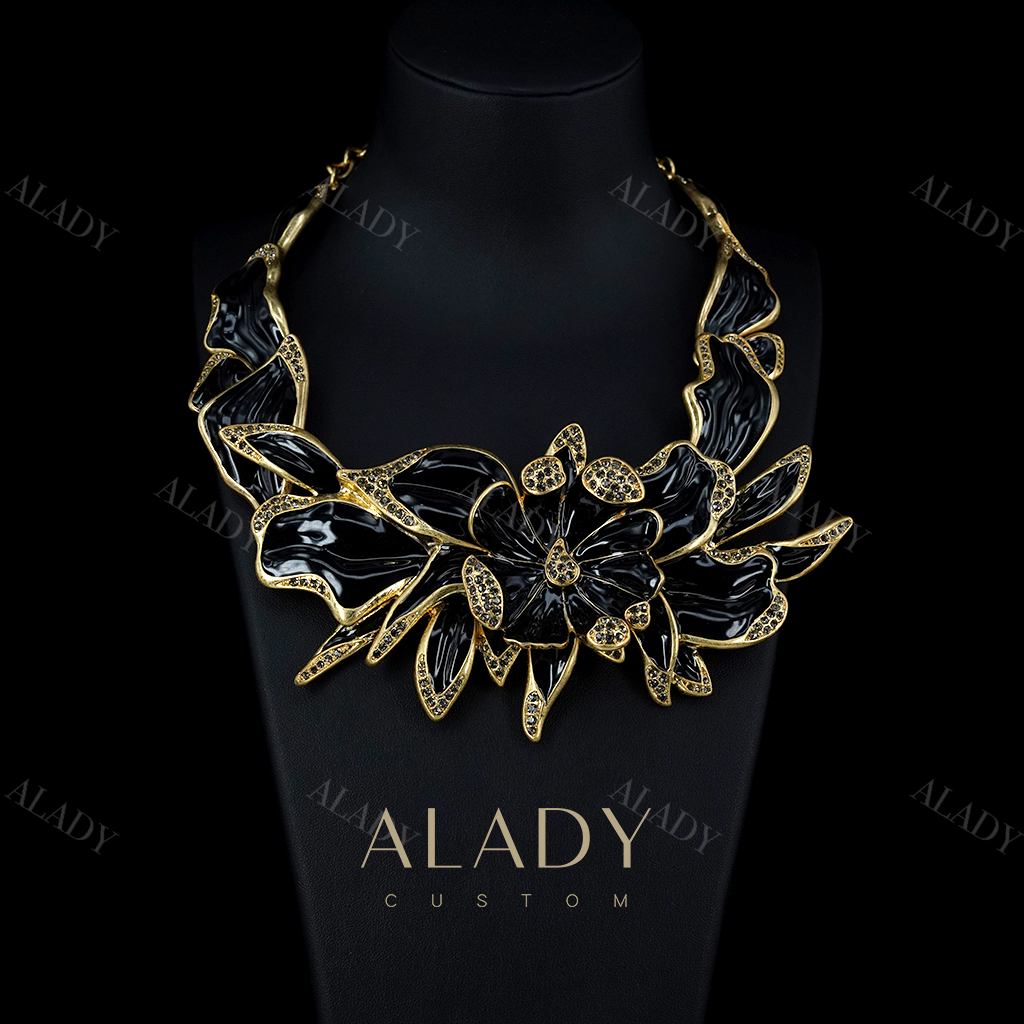 合金项链 【虞美人】黑金重工花朵气质高雅项链