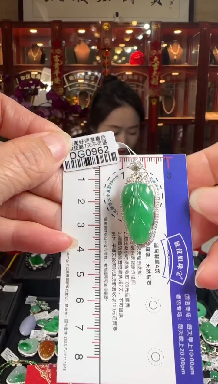 【闪购商品】翡翠颈饰18K金镶嵌DG0962冰绿叶子