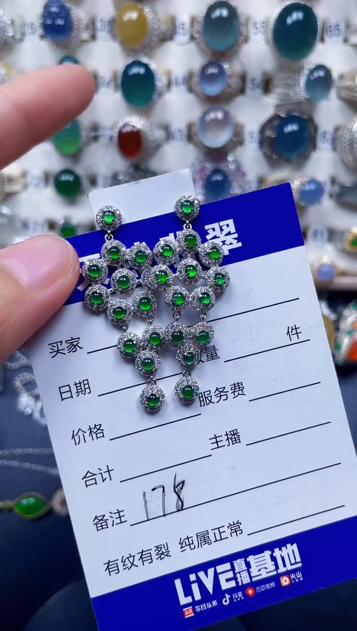 银S925镶嵌翡翠耳饰178