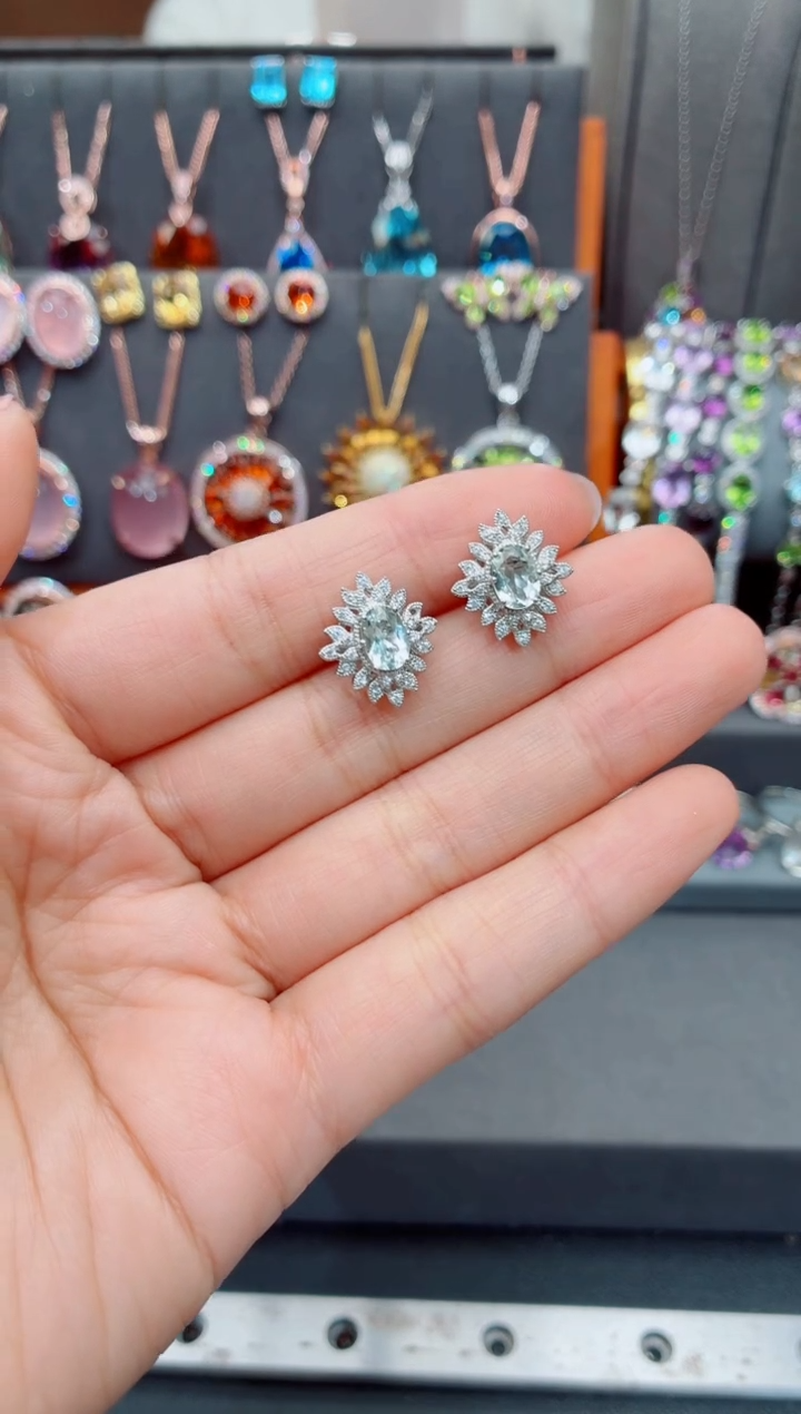 银S925镶嵌耳饰水晶水晶耳饰