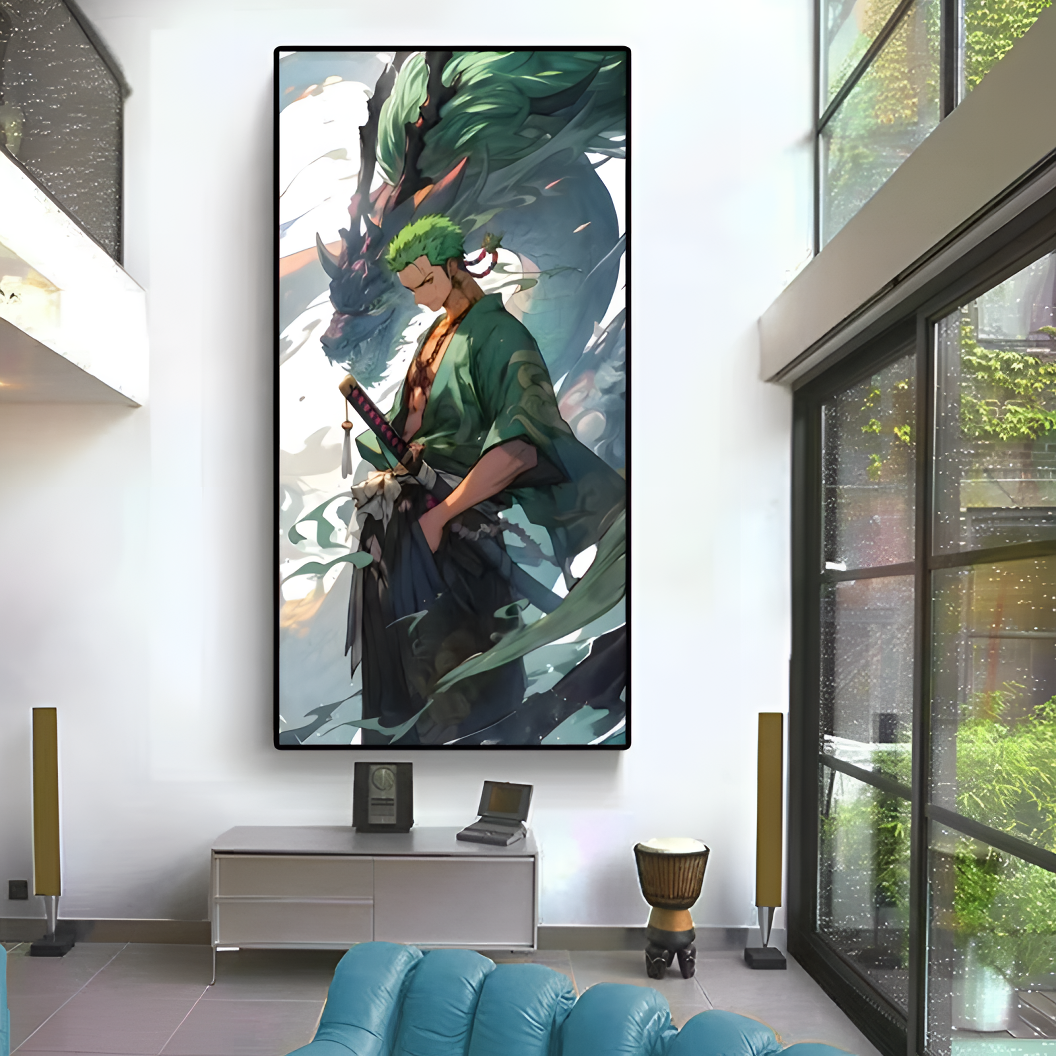 海贼王竖绿索隆挂画男生宿舍装饰画二次元动漫房间卧室挂画 40*80