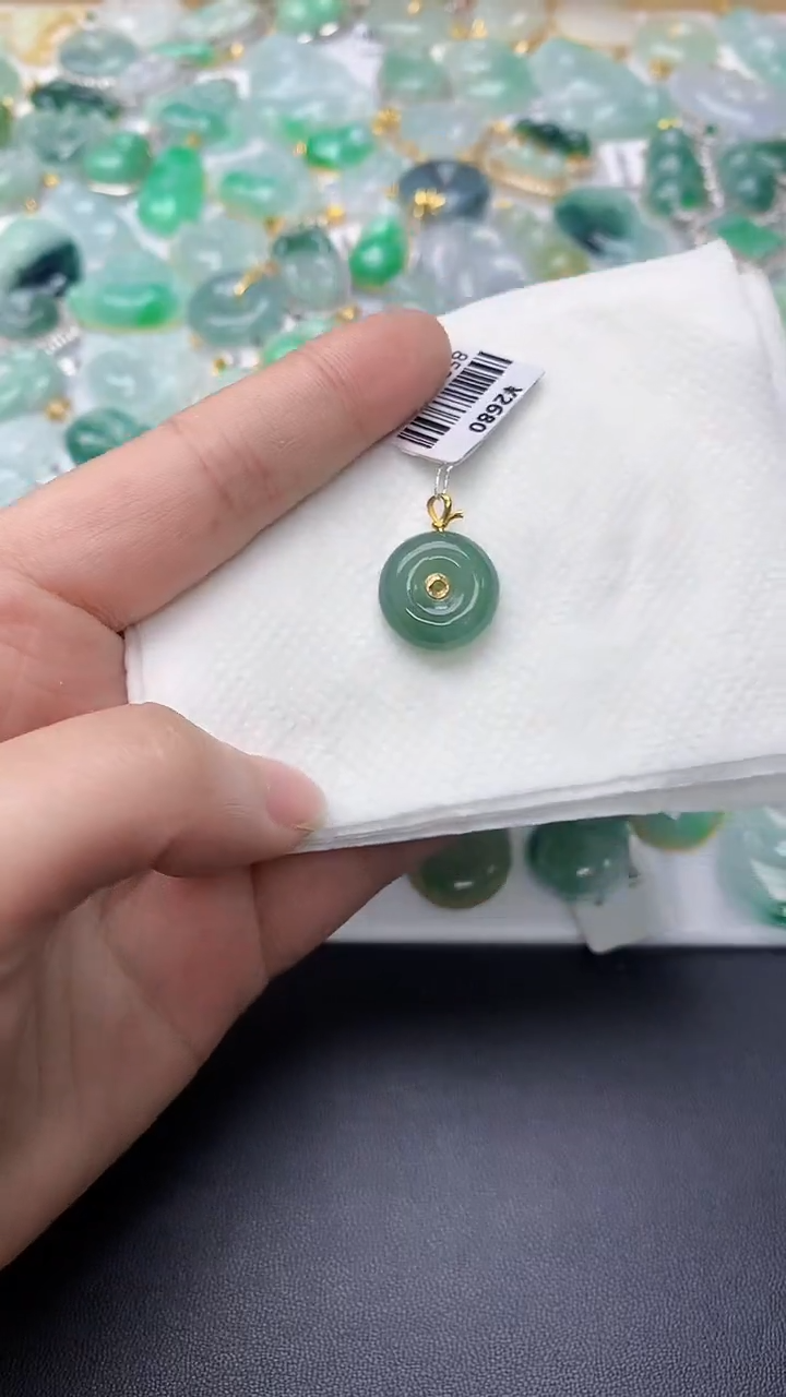 颈饰18K金镶嵌翡翠天然缅甸A货百元以上9元证书费自理