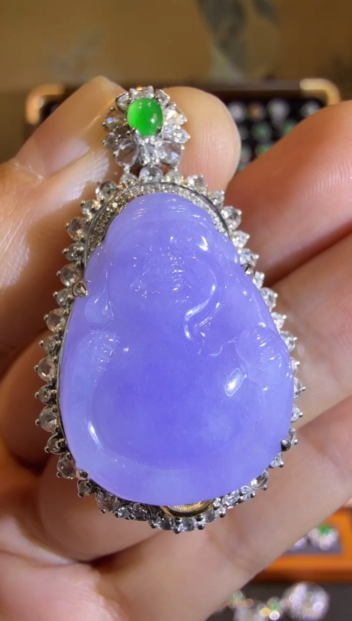 【闪购商品】翡翠吊坠(赠链)18K金镶嵌紫罗兰财神吊坠