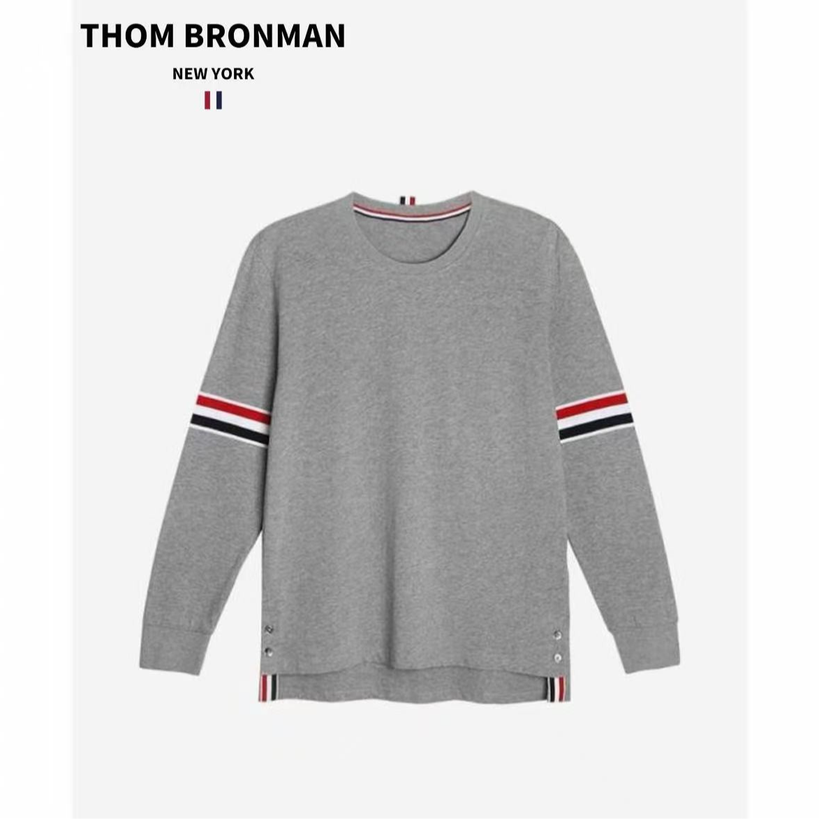 TB【官方正品】汤姆布郎THOMBRONMAN圆领长袖双袖织带纯棉打底T恤