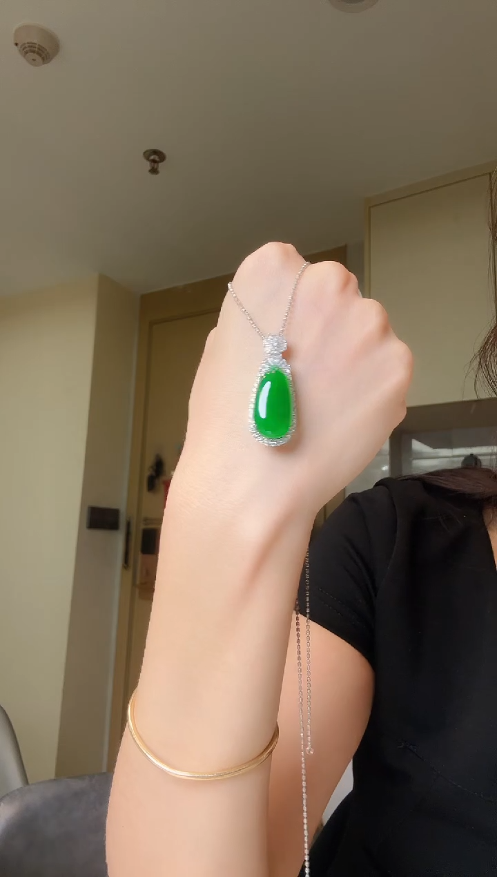 翡翠银S925镶嵌吊坠(不含链)天然翡翠吊坠