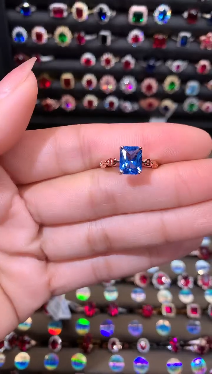 【闪购商品】蓝宝石戒指银S925镶嵌玫瑰金79