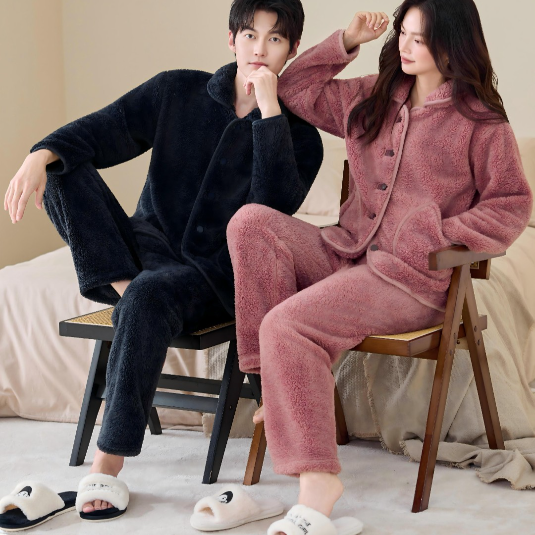 X1009【云感雪花绒】秋冬季情侣保暖睡衣家居服套装加厚舒适可外穿