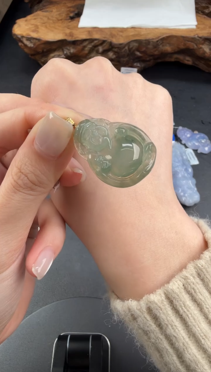 吊坠(不含链)18K金镶嵌翡翠翡翠饰品-256