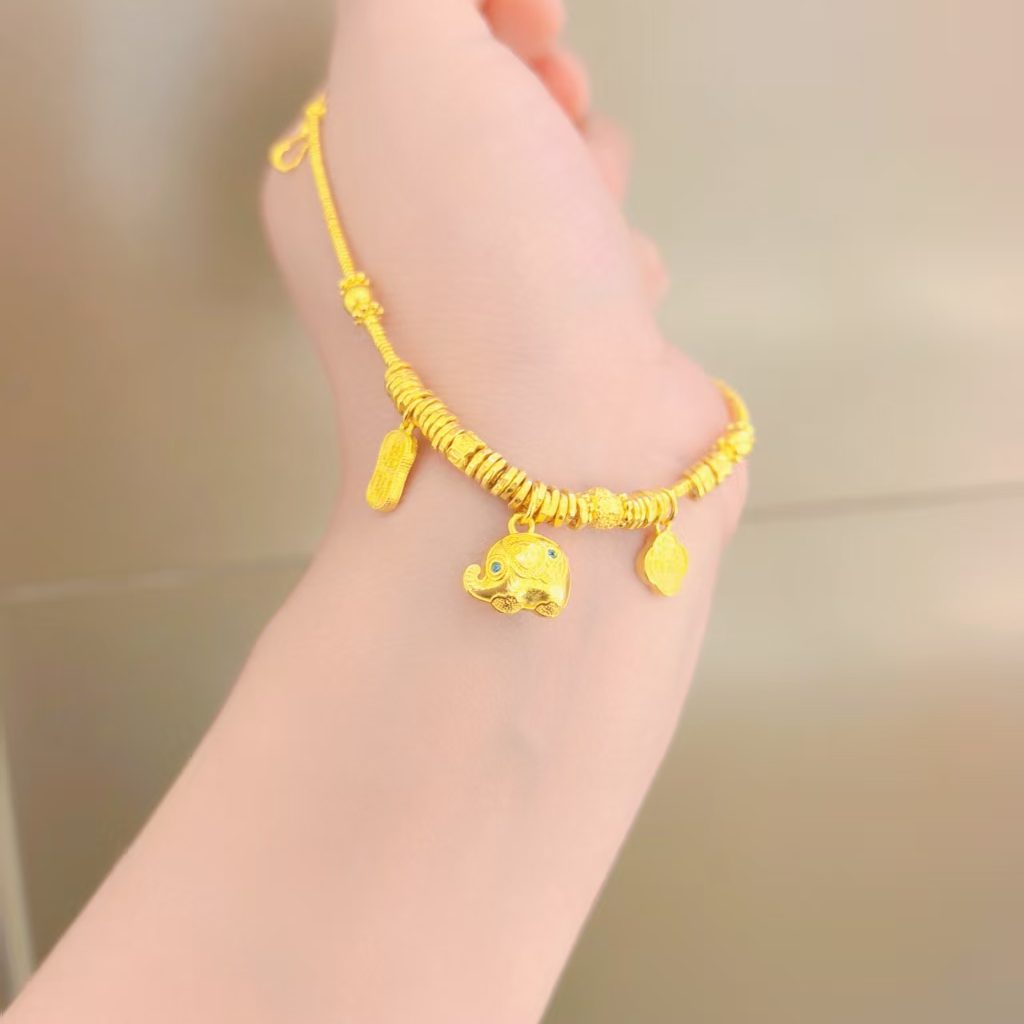 足金999招财纳福珐琅大象盘缠5G手链精致百搭黄金手链