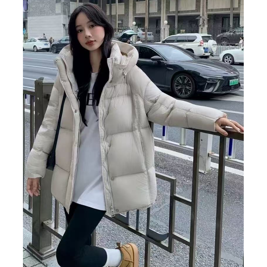 云朵泡芙中长款加厚连帽羽绒服