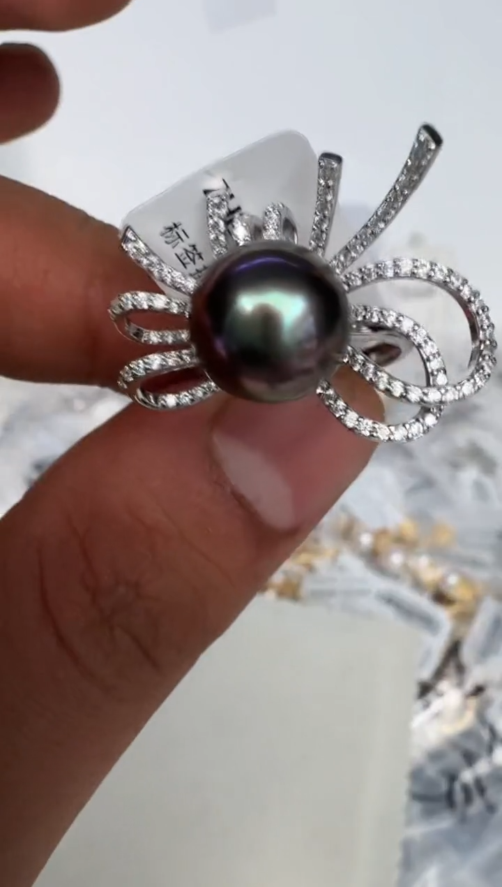 银S925镶嵌戒指海水珍珠戒指
