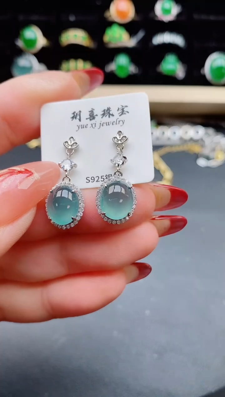 【闪购商品】翡翠耳饰银S925镶嵌321321
