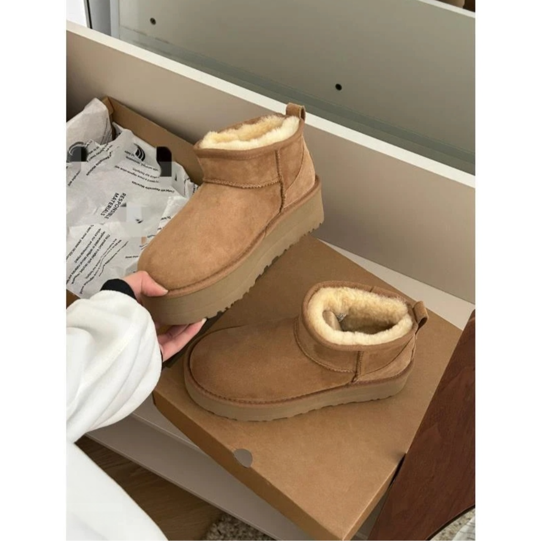 桑坡明星同款雪地靴冬雨三公分顶版真牛真皮厚底增高