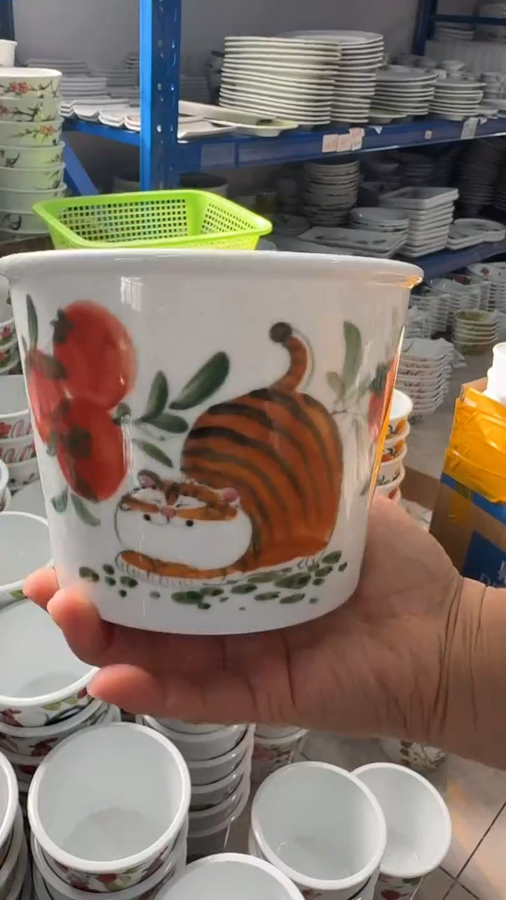 瓷片景德镇高温陶瓷食品级手绘釉中彩-泡面桶