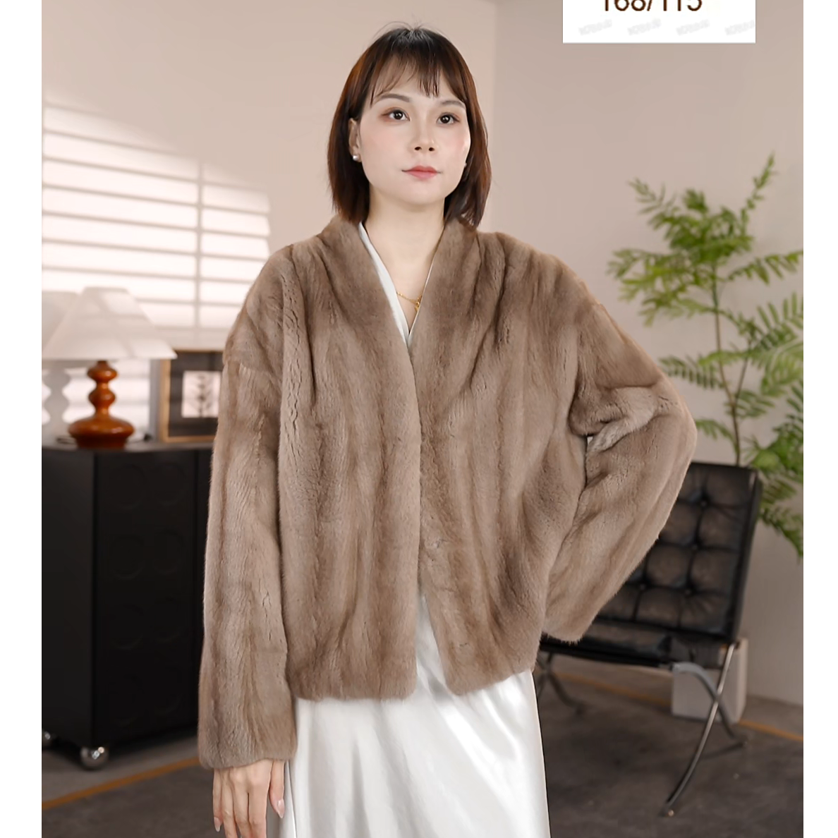 【华丽园02】进口水貂原皮原色帕斯条V领川刀短款保暖无运费险