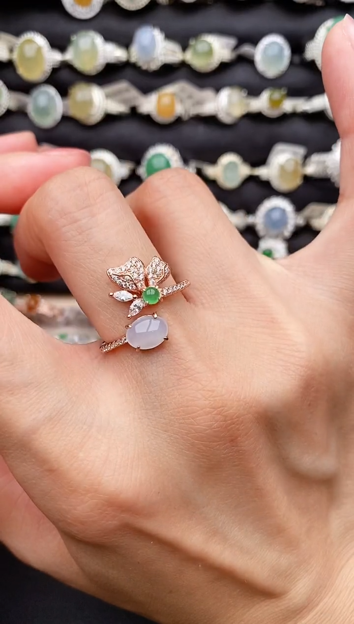 【闪购商品】翡翠戒指银S925镶嵌缅甸天然A货翡翠22  5-4