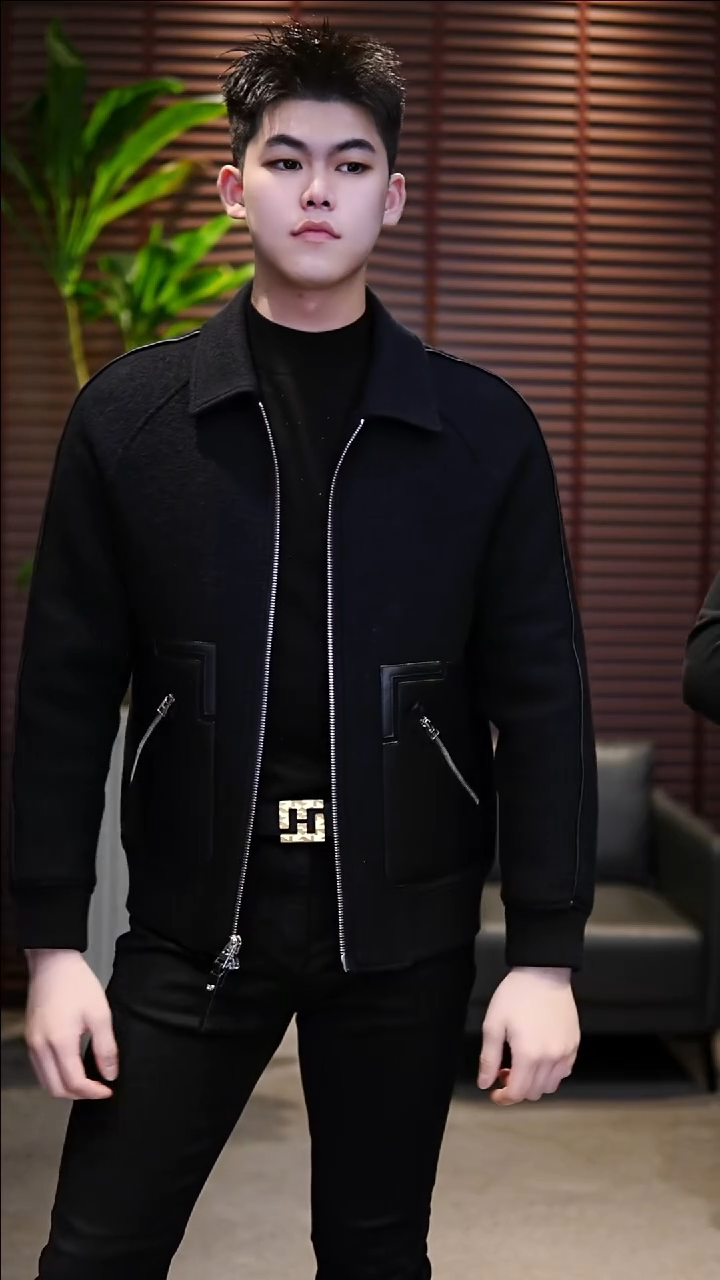 曾****经48码拼羊皮羊毛夹棉夹克2J097