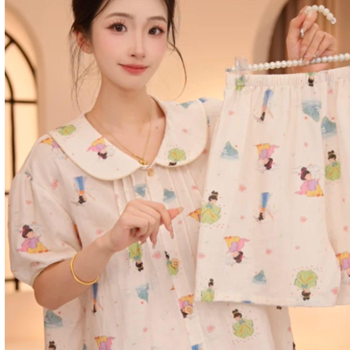 VINEEMAN【糖心娃娃三件套】睡衣棉质春秋女睡衣常规条纹印花三件套