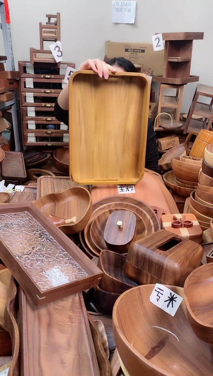 木  柚木圆角托盘36*26*5cm  