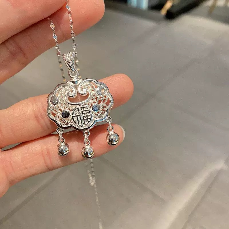 【K】足银手镯 平安锁吊坠 DZ0087